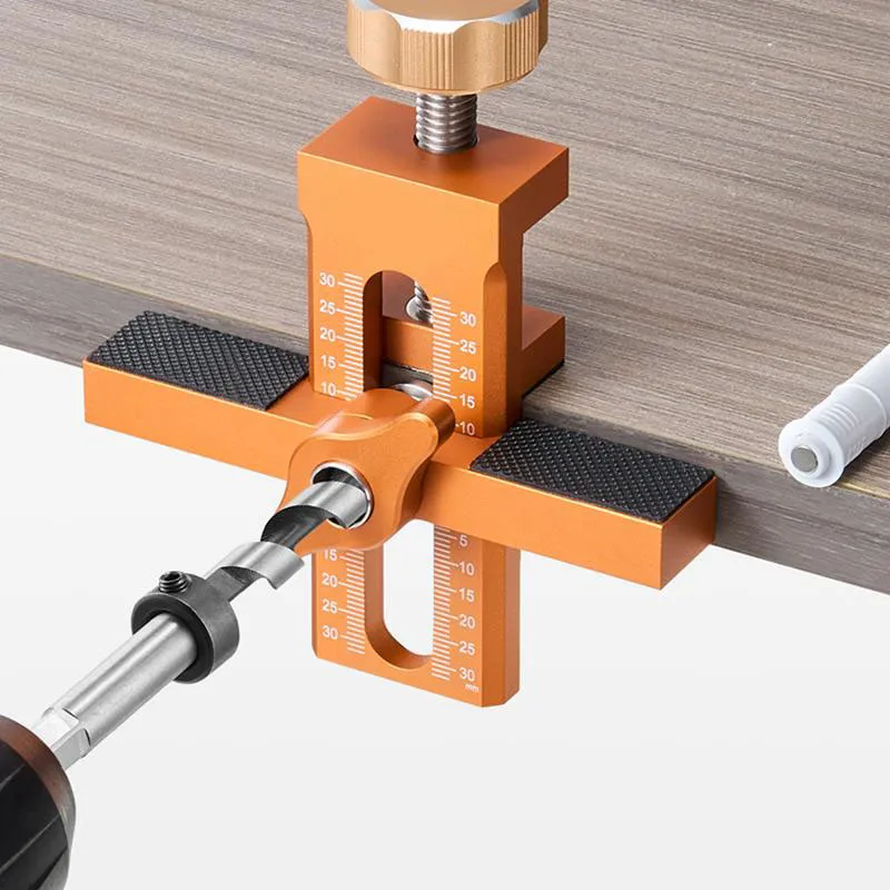 3-in-1 Cabinet Door Assistant & Drill Tool Set on workbench